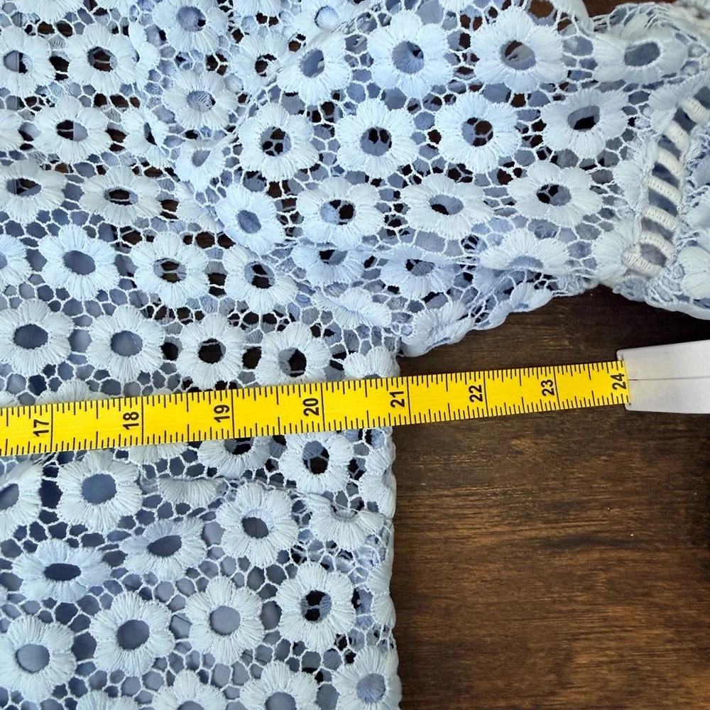 J.Crew Light Blue Daisy Lace 3/4 Bell-sleeve Top Sz 4 Boho Chic Coquette Classic